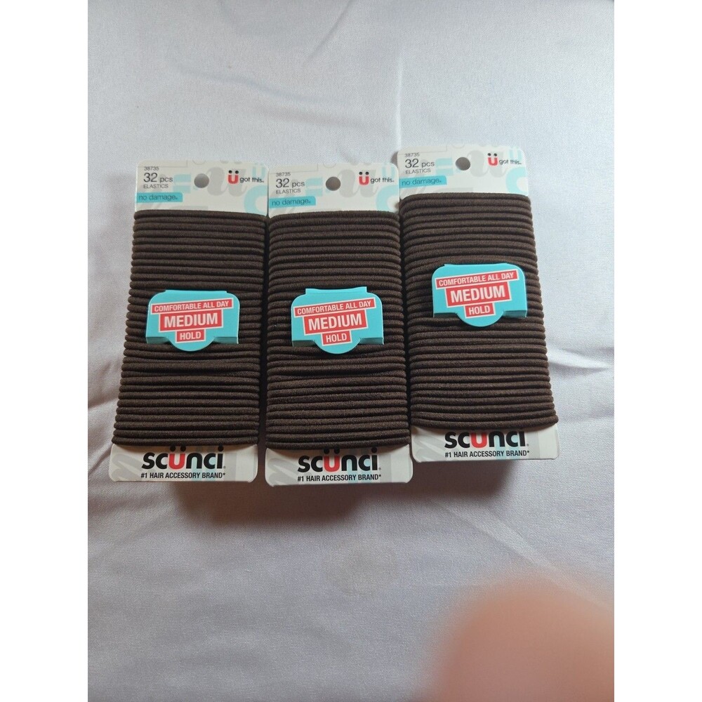 Scunci Medium Hold All Day Elastic Hair Ties Bands -3 Packs of 32/ 96 total